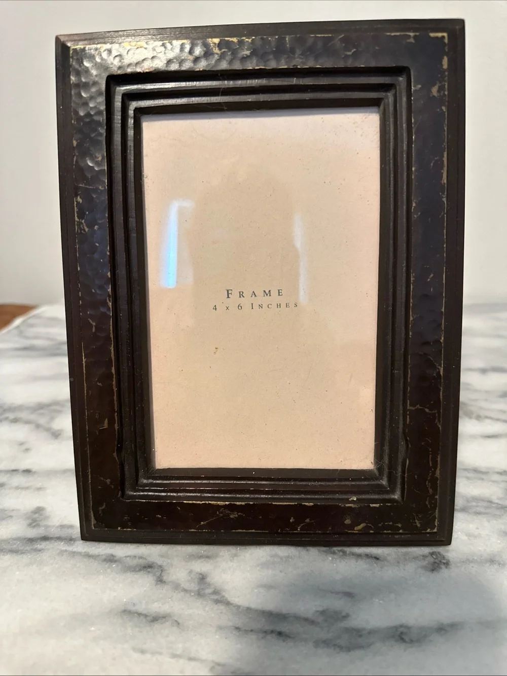 Classic Dark Brown Hammered Metal Picture Frame - 4x6 wood back heavy